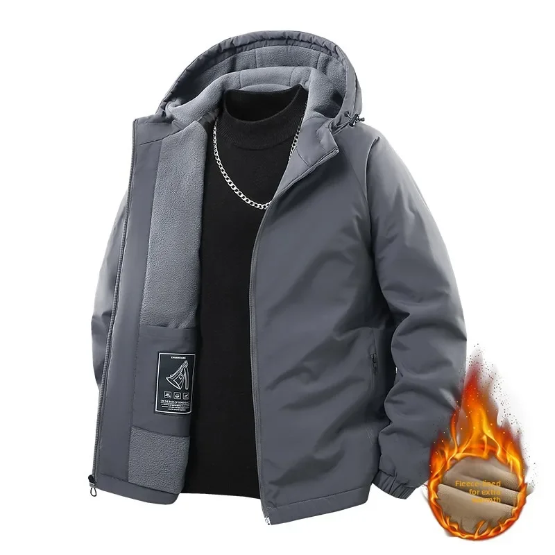 Mens Hooded Fleece Lined Jacket Waterproof Windproof Winter Warm Outdoor Hiking Camping Trekking Outerwear Coat