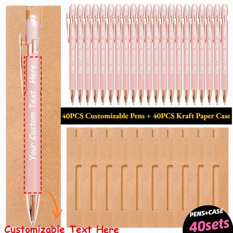 40 sets aanpasbare metalen balpennen set kraftpapier etui gegraveerd met namen bedrijfswebsites voor verjaardagscadeaus