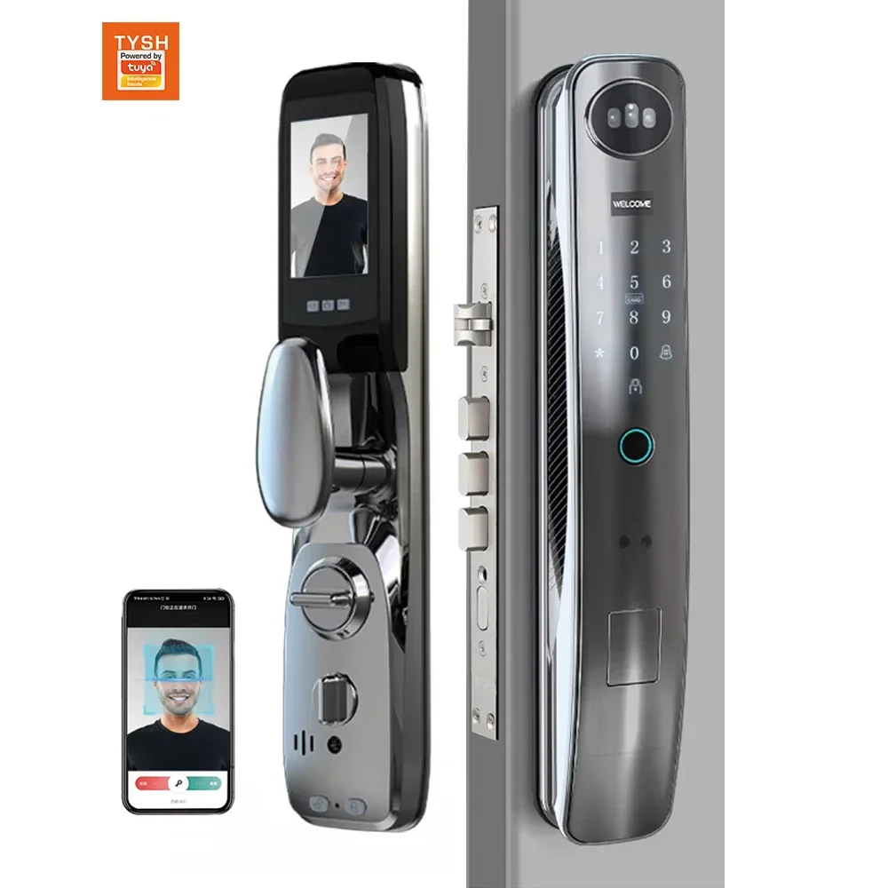 Tuya TYSH Smart Door Lock Wifi Smart Face Recognition Fingerprint Digital Safe Door With Camera View Lock For Home