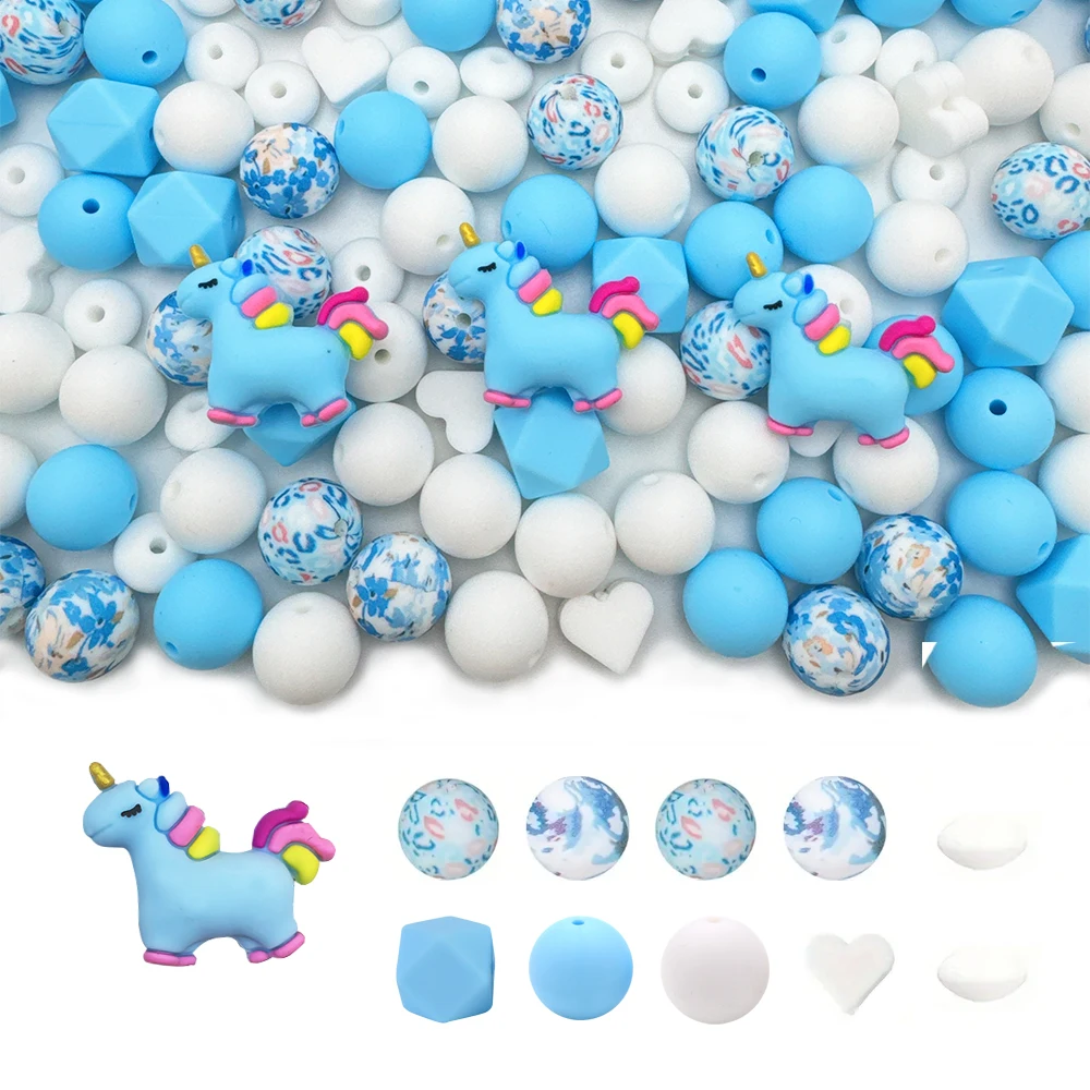 5/25/30PCS 3D-Einhorn-Silikonperlen-Set, geeignet für die Herstellung von DIY-Schlüsselanhängerschmuck, Armband-Halsketten und anderen handgefertigten Bastelarbeiten