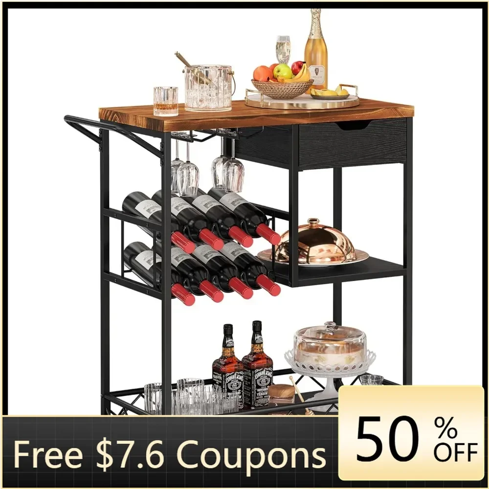 

Solid Wood Bar Carts for The Home Wine Rack Mobile Wine Serving Bar Cart on Wheels Freight free