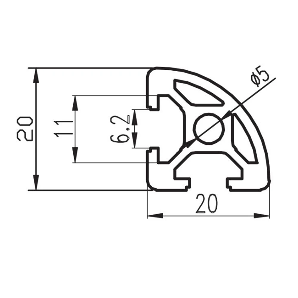 Profilé en aluminium norme européenne 2020R, coin périphérique semi-circulaire 2020, cadre d'imprimante 3D, ligne d'assemblage, établi, anodisation, 1 pièce