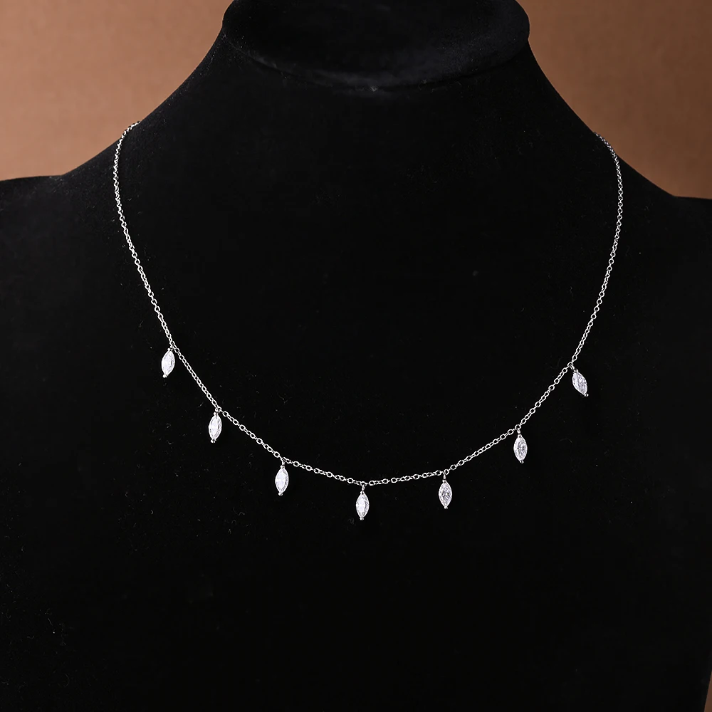 3*6mm 0.3carat Marquise Cut Moissanite Diamond Necklaces With  Certificate 925 Sterling Silver Stacking Neck Chain For Women