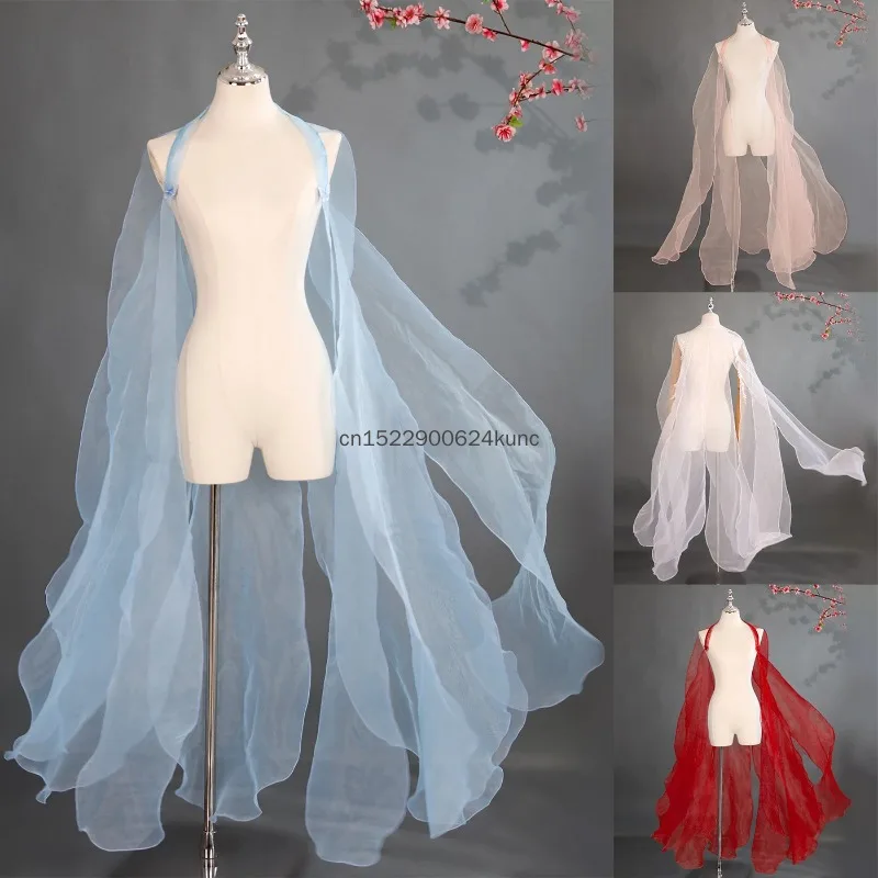 

New Women Fairy Hanfu Clothing Chinese Ancient Cape Solid Water Sleeves Tulle Yarn Fairy Lace Long Shawl Classical Dance Costume