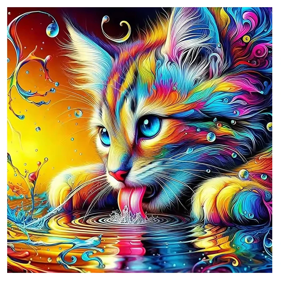 Abstract Cat 5d DIY Diamond Embroidery Colored blue eyed cat drinking water Diamond Painting Full drill Mosaic Animal Home Decor