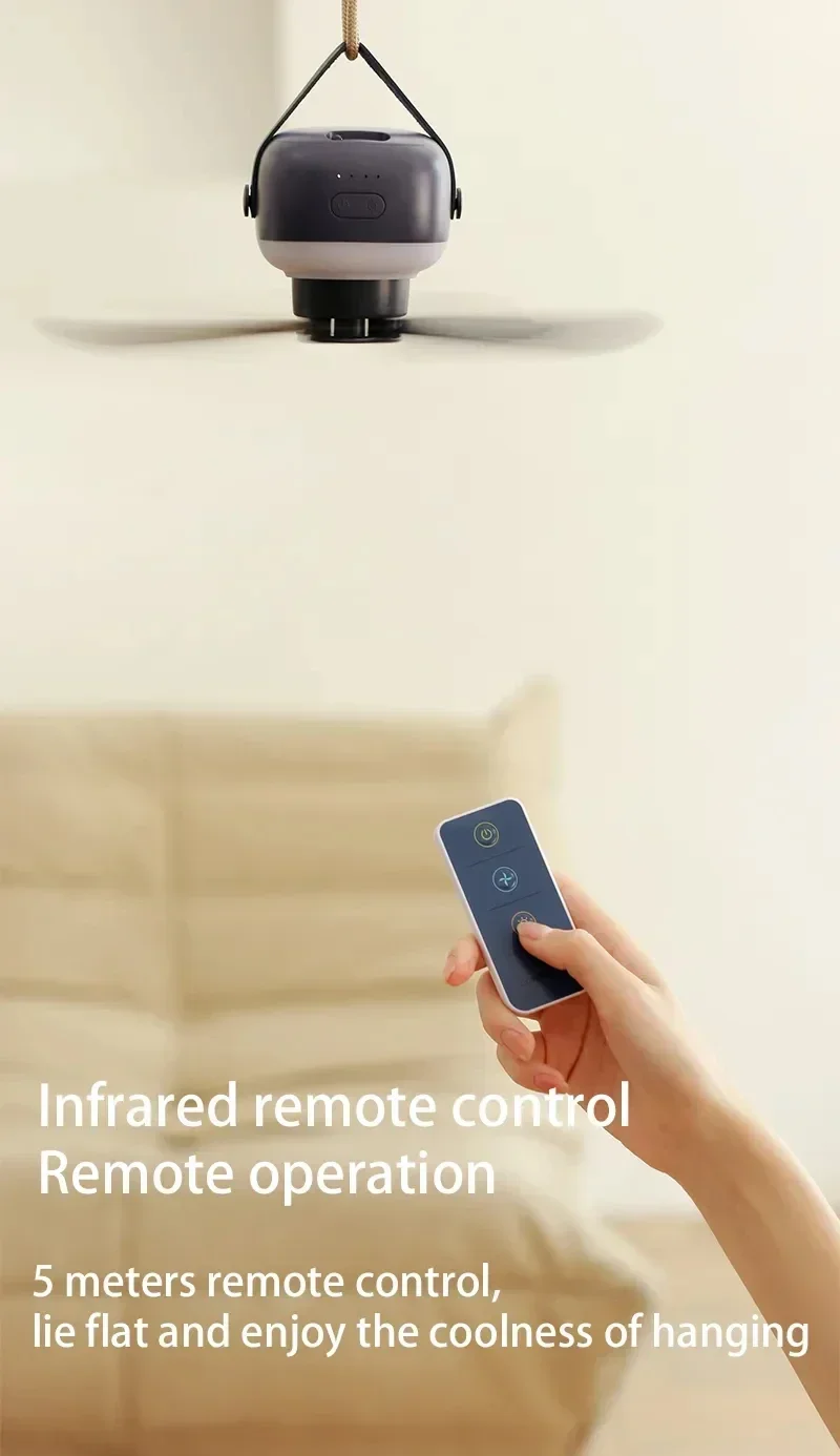 Tragbarer Kabelloser Mini-Deckenventilator mit Licht USB Fernbedienung Stehlampe Nachtlicht für Zuhause Outdoor Camping - Neujahrsgeschenkidee – Detail 9