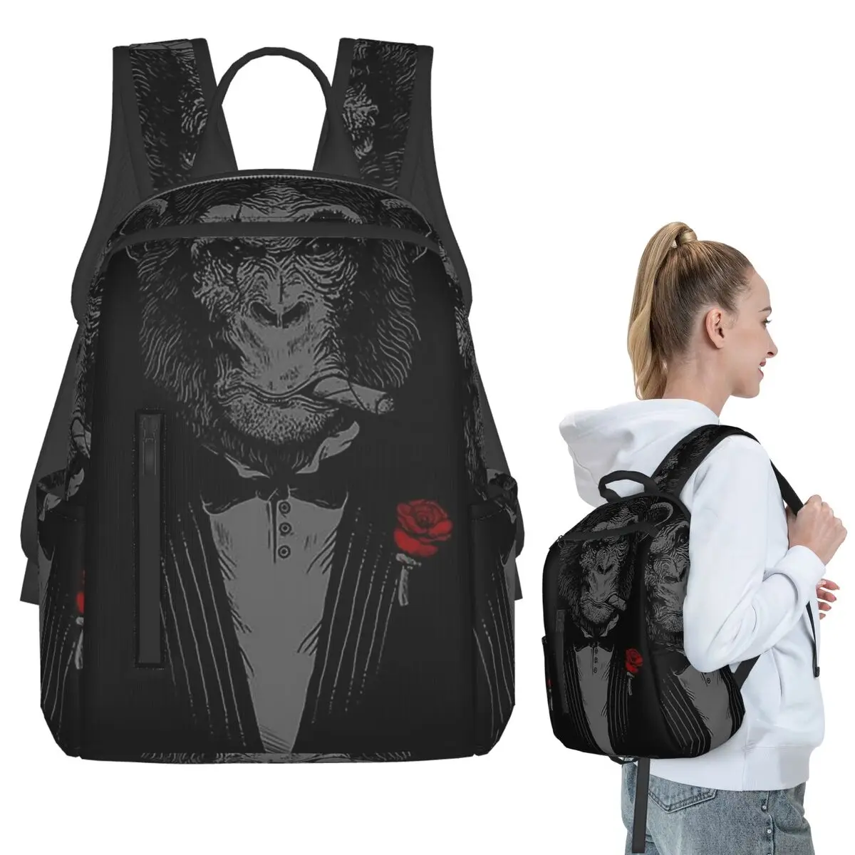 Gentleman's Smoking Monkey Print Backpack Student BookBag Children School Bag Computer Shoulder Bags Men Women