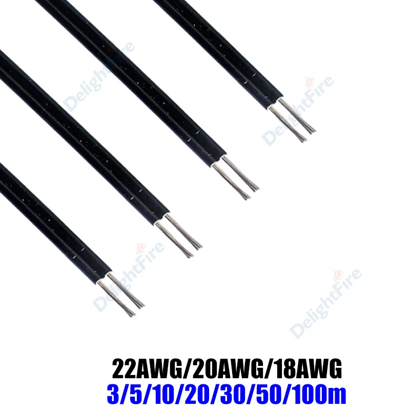2Pin LED Cable Electrical Wire 22 20 18 AWG 3/5/10/20/30/50/100m PVC LED Extension Wires For 5050 LED Strip Light JST Connector