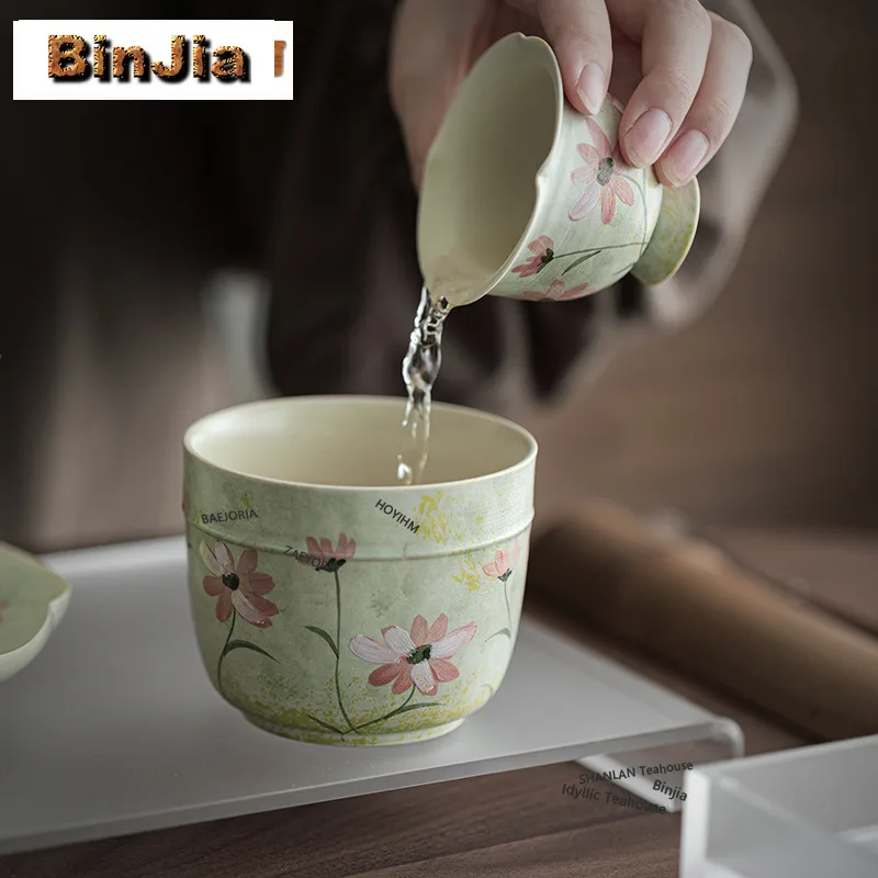 BAEJORIA 245ML Hand Drawn Daisies Jianshui Tea Washing Basin Writing-brush Washer Tea Residue Bucket Household Chaxi Supplies