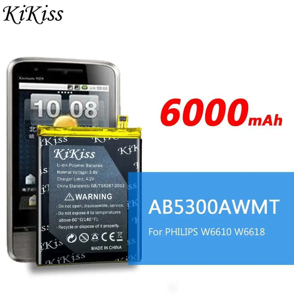 

Прочный AB5300AWMT надежный сменный аккумулятор для мобильного телефона Philips W6610 W6618 6000 мАч