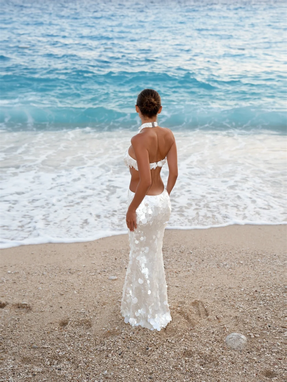 Amanda Customized Halter Neck Cutout Sequin Mermaid gown Party dresses Sleeveless Floor-length Glamorous Evening Dress Prom Gown
