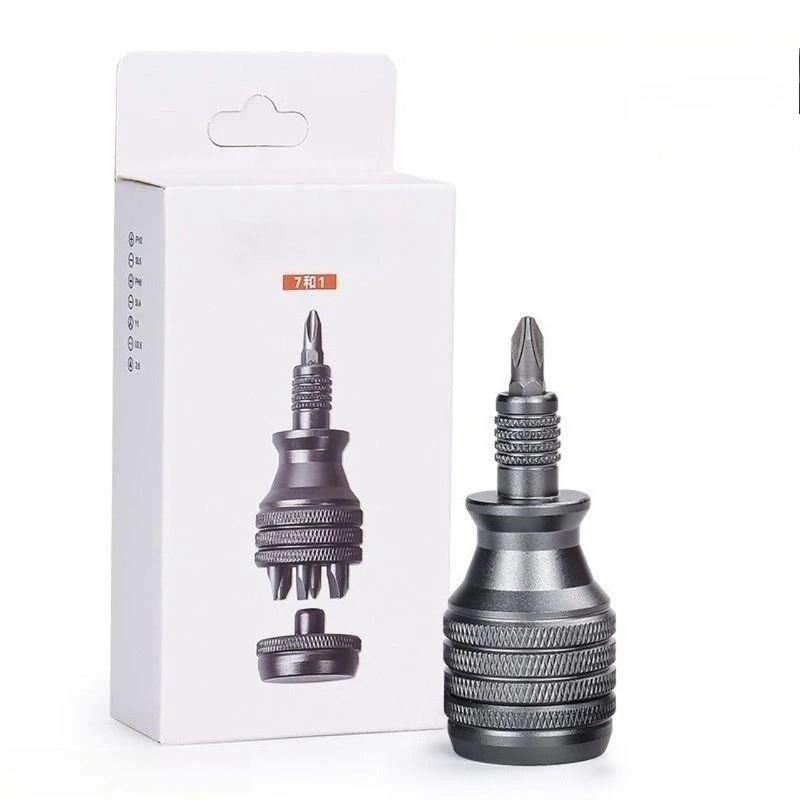 For High Hardness Phillips/Slotted Bits Multi-Function EDC Tool 7-in-1 Industrial Mini Screwdriver Set - Aluminum Alloy Handle