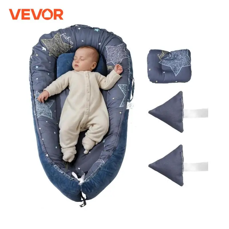 VEVOR Baby Lounger 100% Cotton Soft Infant Lounger Pillow with Headrest & Double-Sided Cover Portable Baby Floor Seat Sleeper