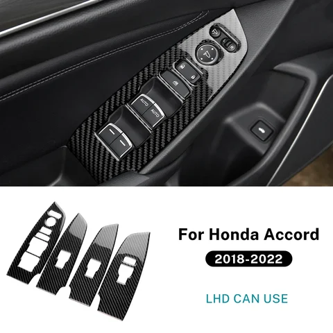 Настоящее мягкое углеродное волокно для Honda Accord 10-го поколения 2018 2019 2020 2021 2022 LHD, кнопка подъема окна автомобиля, наклейка на панель, аксессуары
