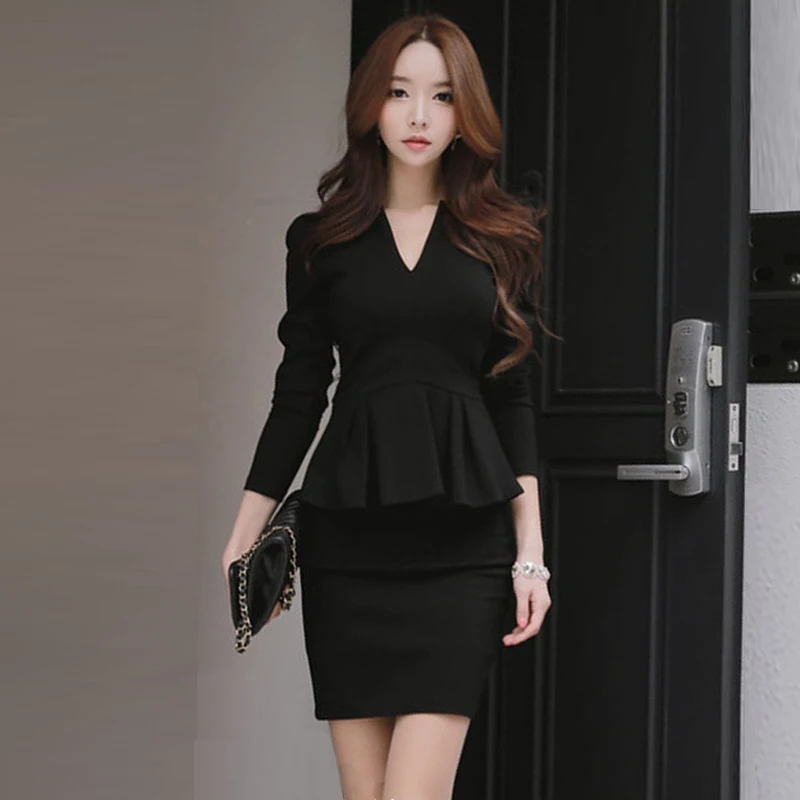 Autumn and Winter Business Wear  Fake Mother Dress Fake Two Pieces Sexy Plus size Slim fit Sheath Long sleeve Temperament O...