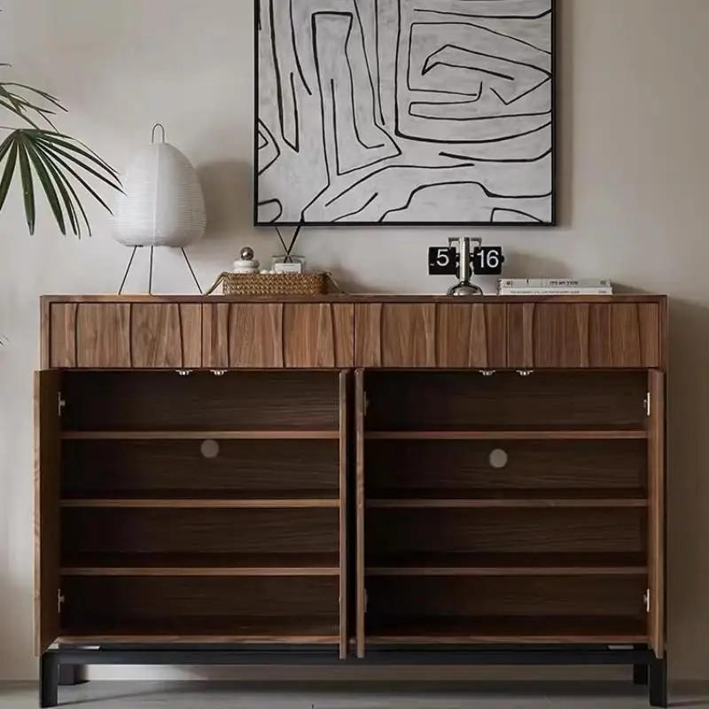 Nordic simple solid wood shoe cabinet, foyer entry locker, modern wall-facing entrance cabinet, retro storage integrated side ca