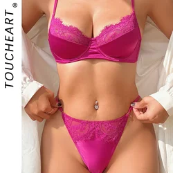 Toucheart 2-Piece Set Lace Embroidery Breathable Fabric Lingerie Set Women Push-Up Prevent Sagging Bra Drop Waist Sheer Panty