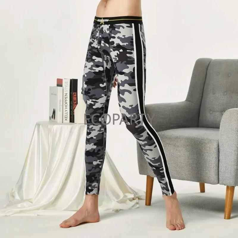 NEW BRAND  Autumn and winter Men's sexy Camouflage Side stripes cotton Long johns Low Rise Thermal Underpants Leggings