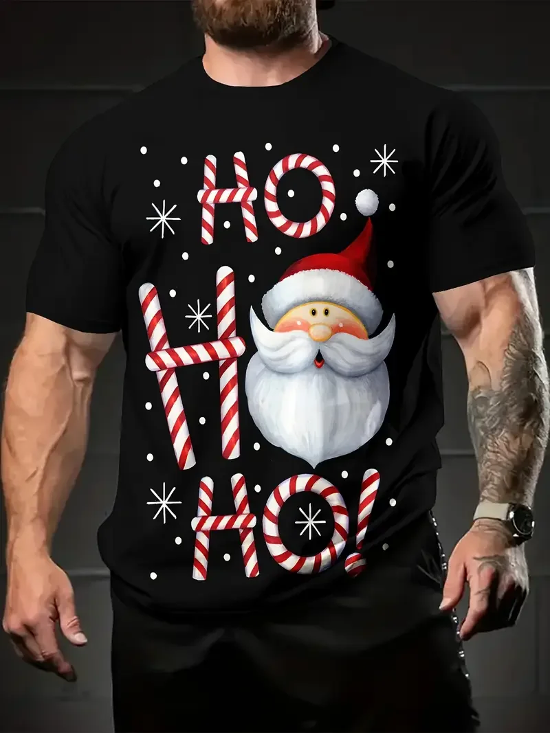 Santa Claus Printed Men's Comfortable Sports T-Shirt, Men's Summer Outdoor Clothing, Men's Clothing Suitable for Fitness Activities