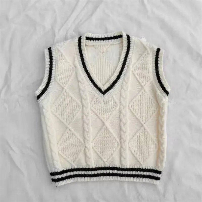 Children's Sweater Vest Spring and Autumn 2023 New Academy Style Foreigner Boys' Knitted Sweater Tank Top Baby Sweater