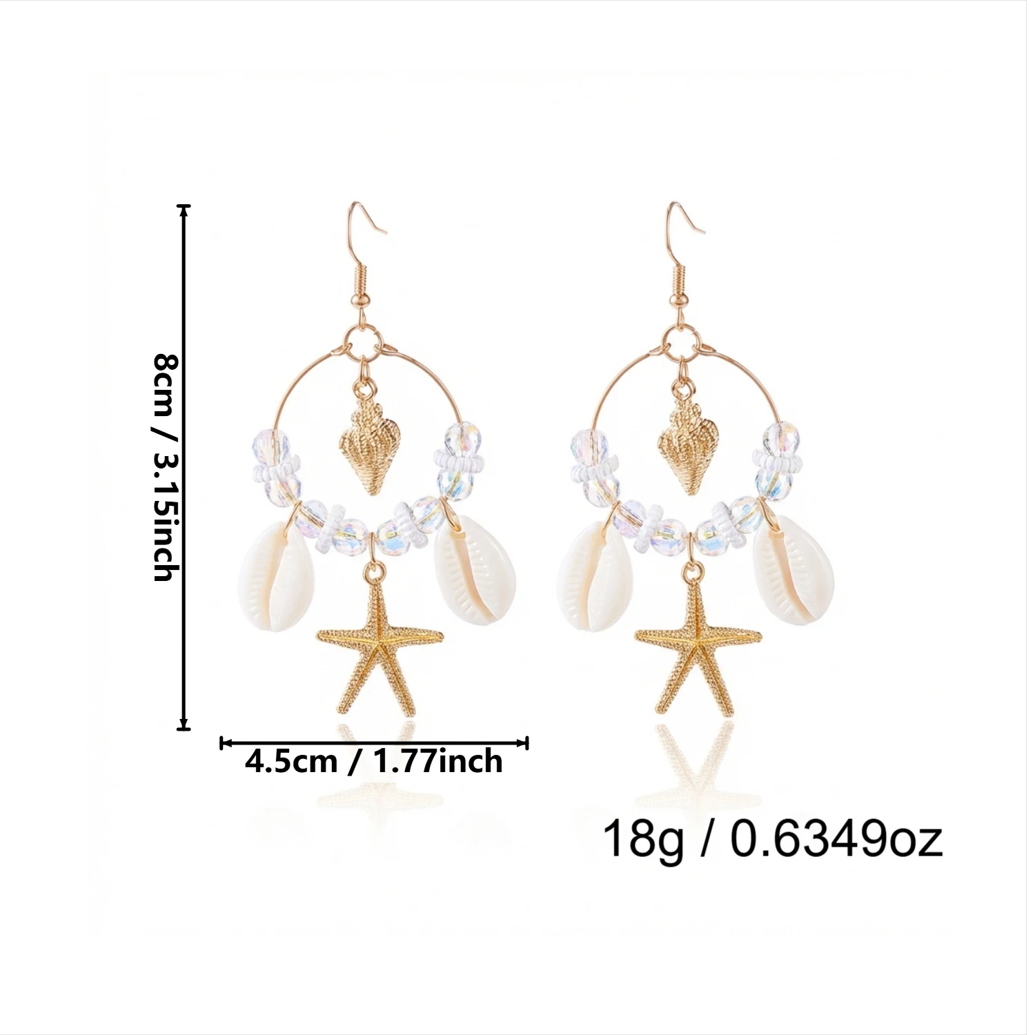 Böhmische Reisperlen-Ohrringe mit Großen Kreisen für Frauen, Seestern-, Muschel-, Schnecken- und Seepferdchen-Anhänger, Sommer-Strand-Party-Schmuck – Detail 7