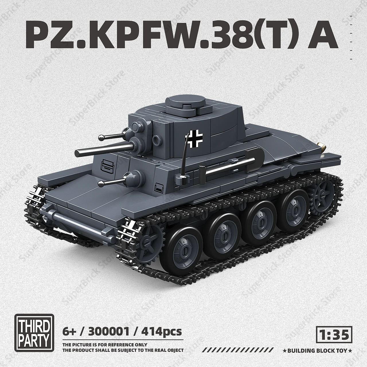 

414 шт. 1:35 Pz.Kpfw.38(T) световой танк WW2, немецкая армия, военная мельница-Pz.Kpfw, модель строительного блока, набор кирпичей, детская игрушка в подарок