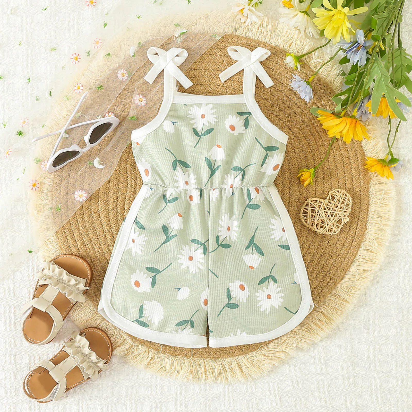 Toddler Baby Girls Summer Clothes Floral Romper Sleeveless Tie-Up Strap Halter Jumpsuit Infant Baby Summer Sling Playsuit 0-3T