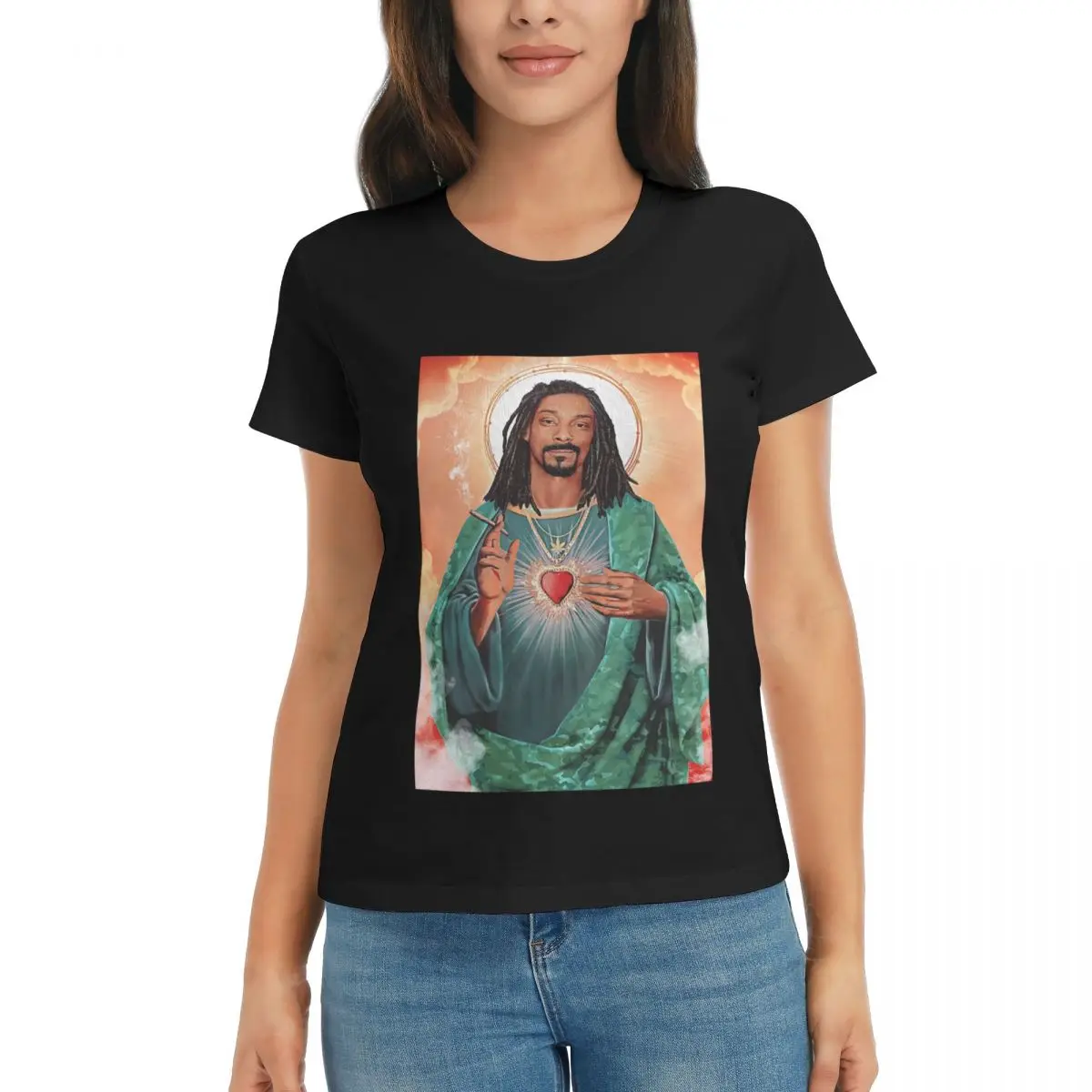 

Women T-Shirt Snoop Dogg Goes Jesus Summer Short Sleeve Tees Round Neck Cotton T Shirts Clothes Tops Streetwear