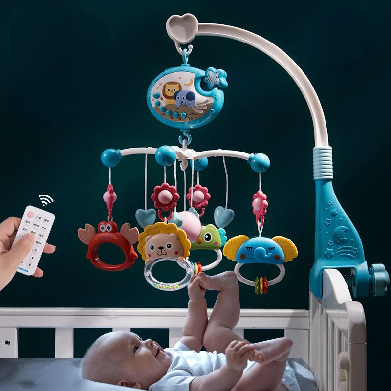 Sonajeros móviles para cuna de bebé, juguetes con Control remoto, proyección de estrellas, sincronización, campana de cama para recién nacidos, carrusel para niños pequeños, Juguete Musical, regalos de 0-12M