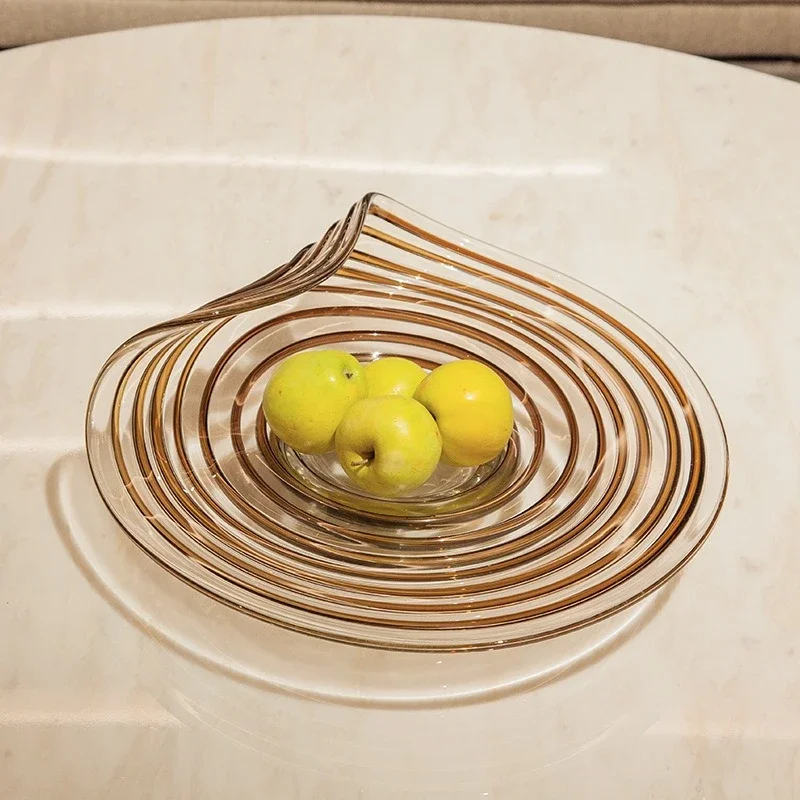 Glass Fruit Plate Irregular Geometric Stripes Crystal Straw Hat Plate Desktop Storage Container Trays Decorative Trinket Dish
