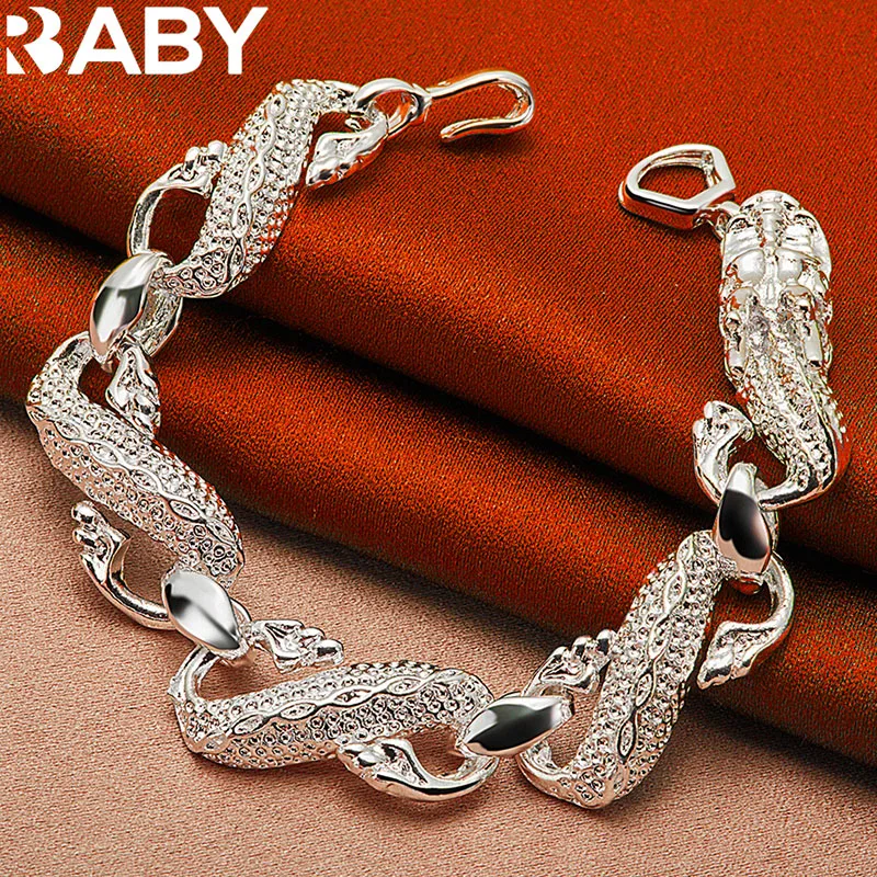 

URBABY 925 Sterling Silver Dragon Bracelets For Men Women Wedding Engagement Party Fashion Charms Jewelry