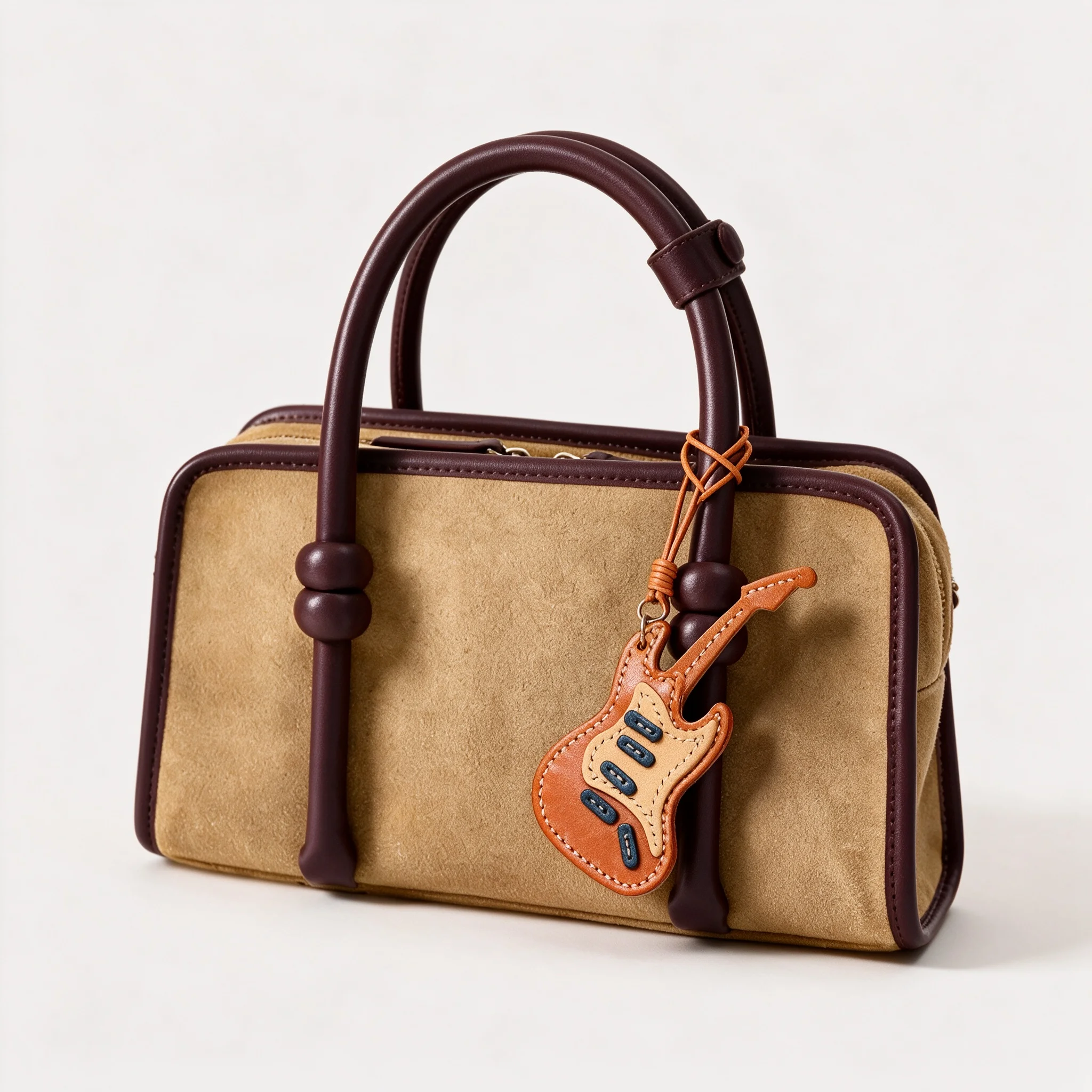 Handmade Genuine Leather Vintage Violin Guitar Bag Charm - Cute Mini Musical Instrument Pendant for Handbags & Keyrings