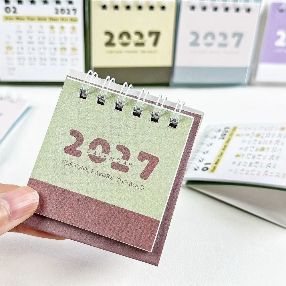 Creative 2027 Mini Calendar Thick Paper Portable Office Desktop Calendar Simple Spiral Binding Time Manegement Organizers