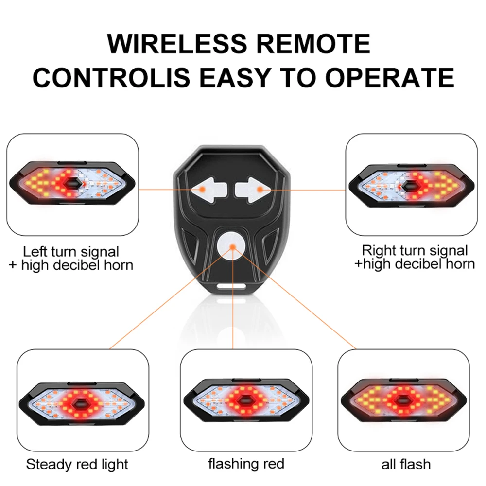 Bicycle Turn Light Cycling Taillight with Horn Smart 5 Modes Remote Control USB Rechargeable Indicator Light Safety Lamp