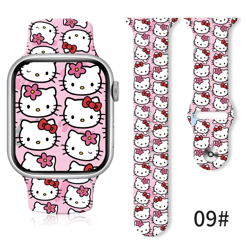 Sanrio Hello Kitty Printed Strap for Apple Watch Band 49mm 45 44 41 40mm 38mm Silicone Bracelet IWatch Series 8 7 6 3 5 4 Strap