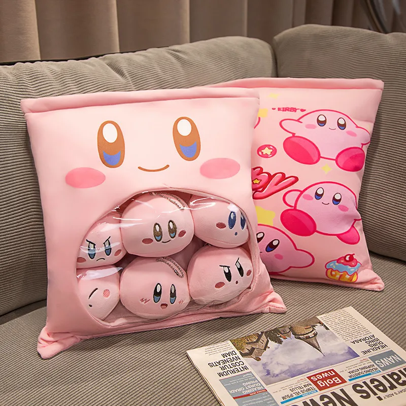 Cute Cartoon Kirby Pillow with 6 Dolls Plush Toy Room Decorations