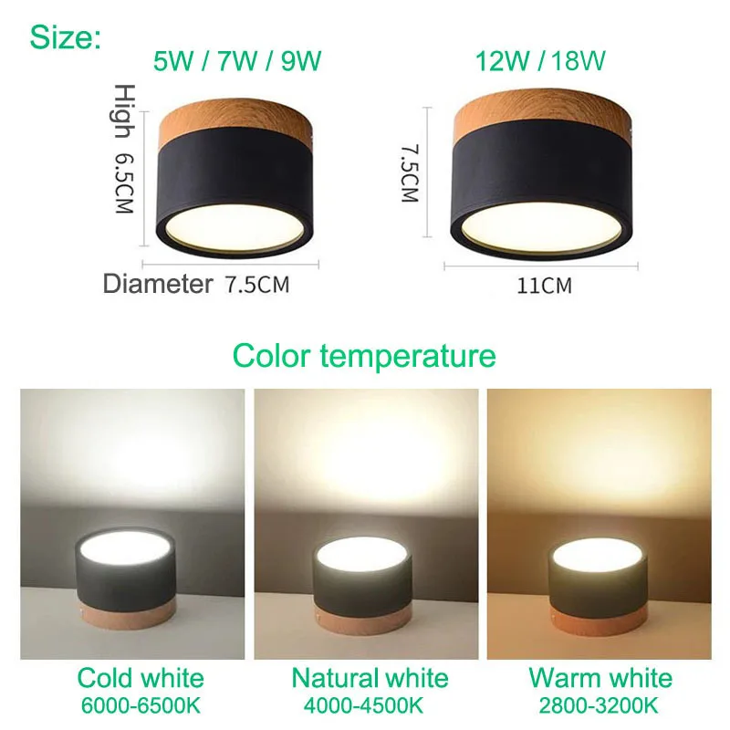 Dc12v Led Downlight 5w 7w 9w12w Nordic Modern Wood Grain Color Surface Mounted Led Ceiling Lamp, Interior Decoration Lamp