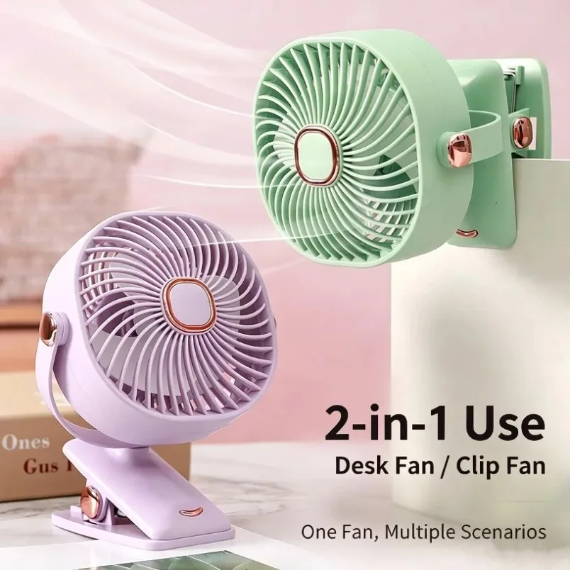 Mini Fan Clip On Rechargeable Desk Fan 3 Speed USB Type-C Portable Quiet Rotatable For Stroller Office Bed Camping Pink