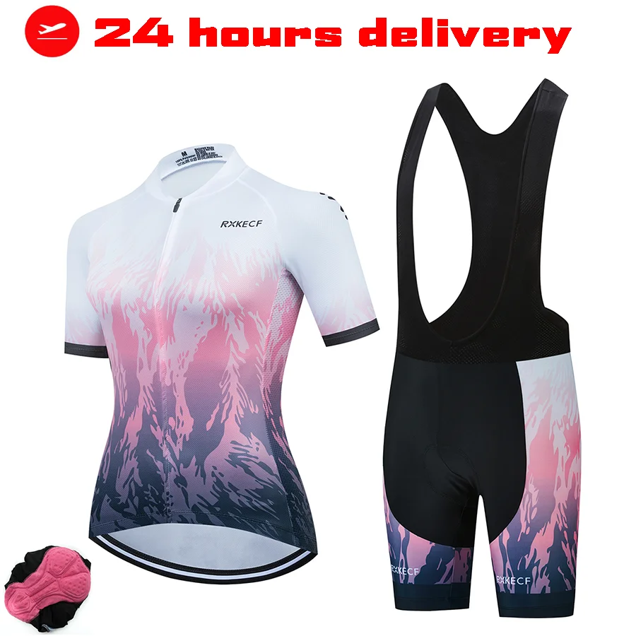 RXKECF Pro 2023 Woman Short Sleeve Cycling Jersey Set Sports Outfit Bike Clothing Kit Mtb Maillot Cyclist Bicycle Clothes