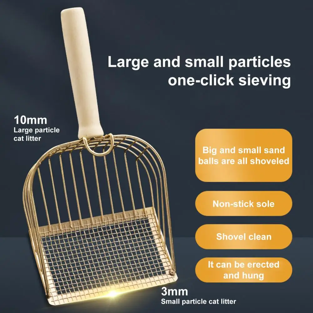 

Metal Cat Litter Scoop Slotted Long Wooden Handle Non-stick Litter Box Poop Sifting Kitty Scooper Deep Shovel Sifter Pet Supply