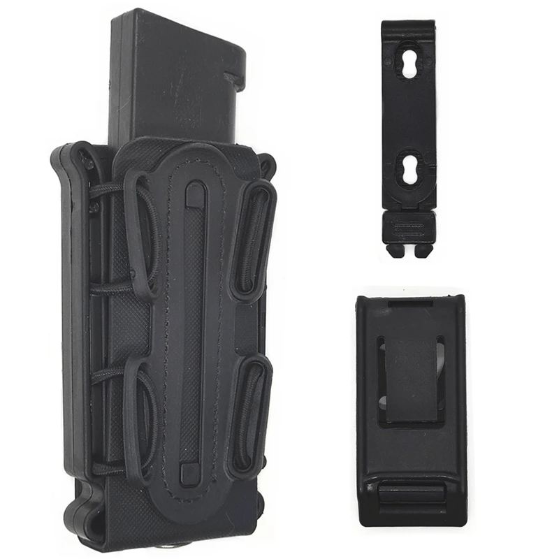 9mm Pistol Mag Carrier Holster Soft Shell Tactical Magazine Pouch Holder with Molle Clip and Belt Clip for for Airsoft Shooting