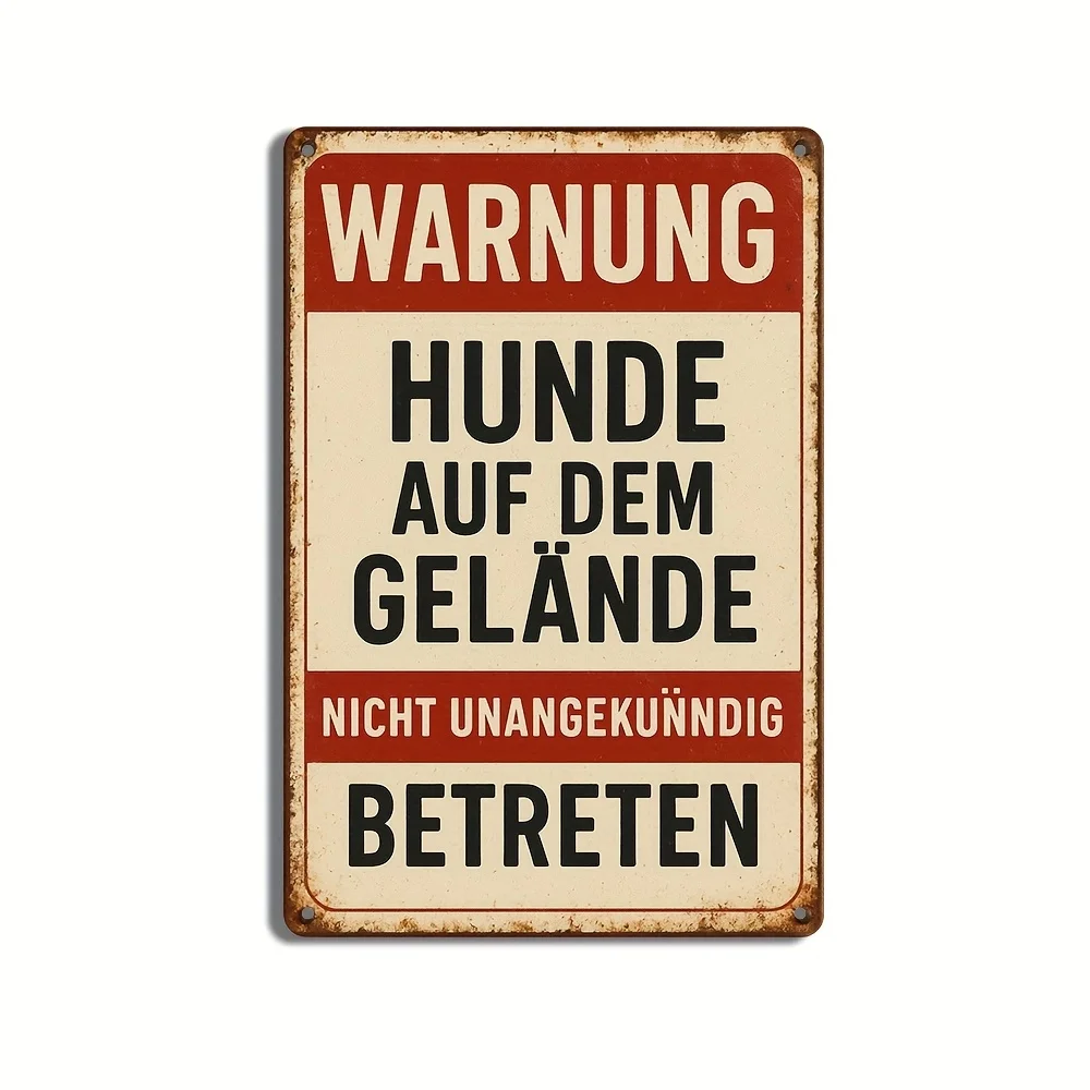 Vintage German Warning Sign Vintage Metal Warning Sign with German and English Translation, Suitable for Home,Man Cave, Workshop