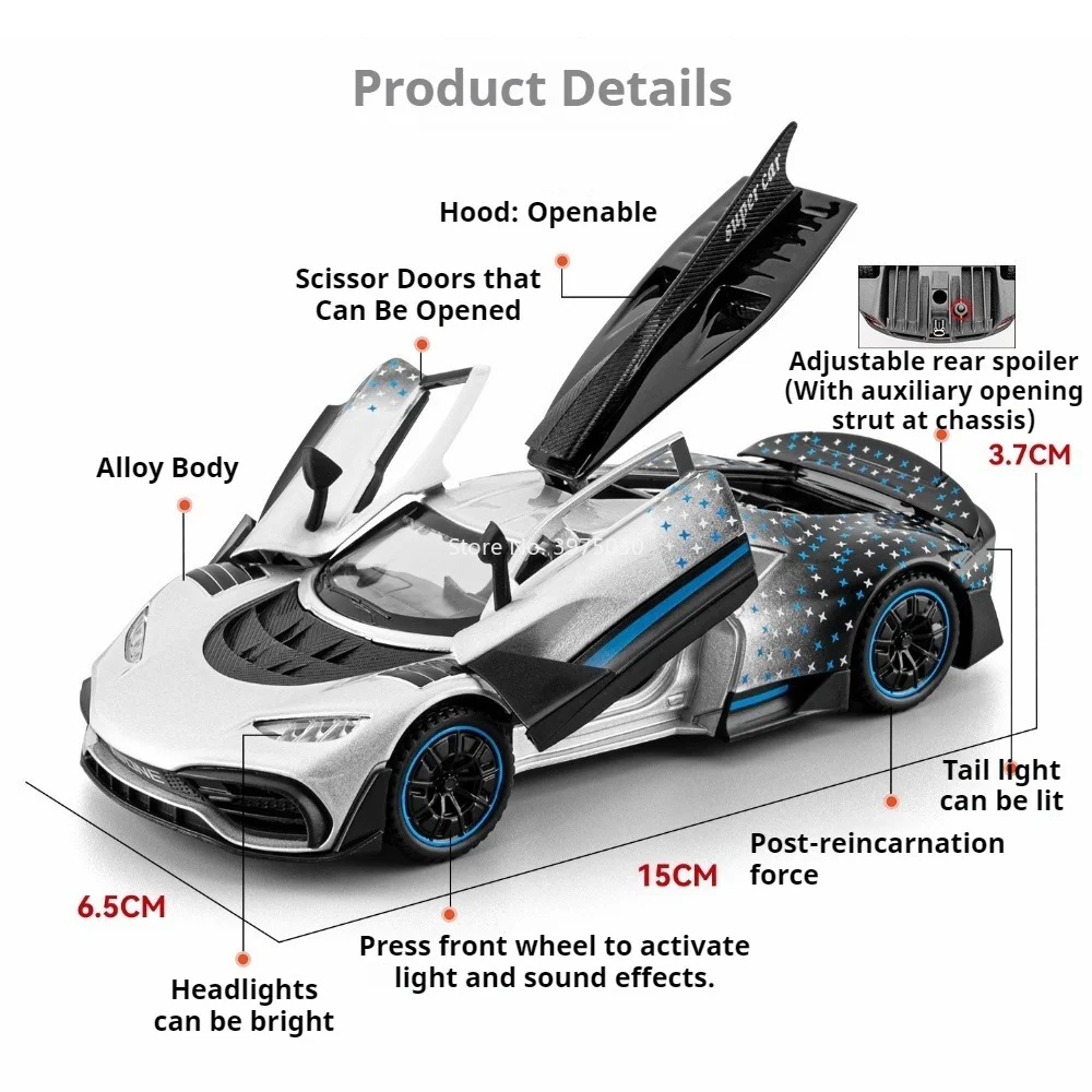 1:32 Scale Benz One Car Model Toy Doors Opened Sound Light Models Pull Back Alloy Diecast Sports Cars Special Festival Presents