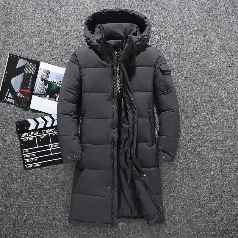 Men\'s Winter Down Jacket Male Solid Color Long Thick Warm Hooded Waterproof Parkas High-quality 80% White Duck Down Coats 5XL