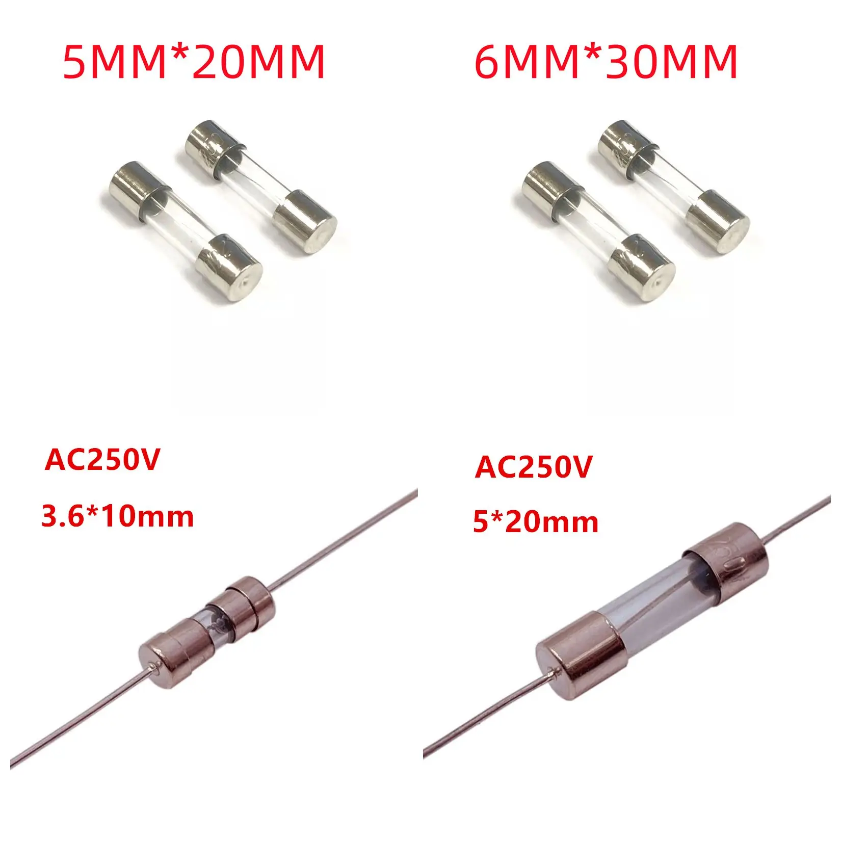 10pcs/lot One Sell 5*20mm 6*30mm Fast Blow Glass Tube Fuses 5x20 6x30 mm 250V 0.5 1 2 3 4 5 6 8 10 15 20 25 30 A AMP Fuse