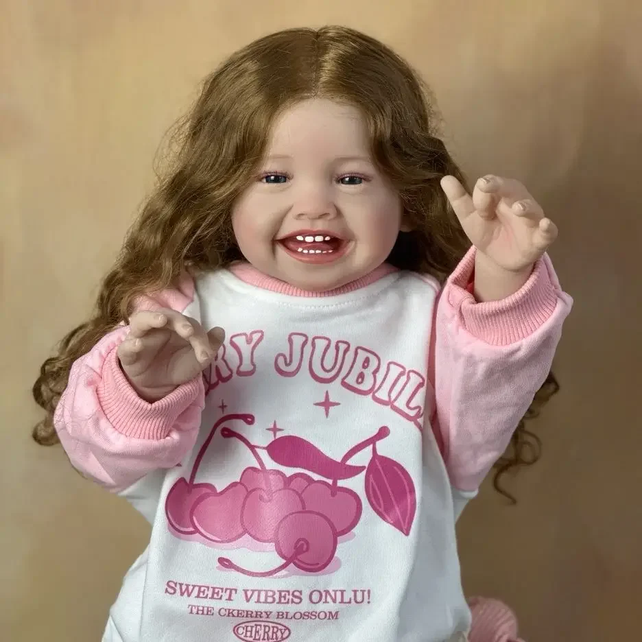 24인치 부드러운 실리콘 리본 베이비 돌 웃는 얼굴의 현실적인 공주 인형 사랑스러운 아티스트 인형 완벽한 크리스마스 선물 소녀용