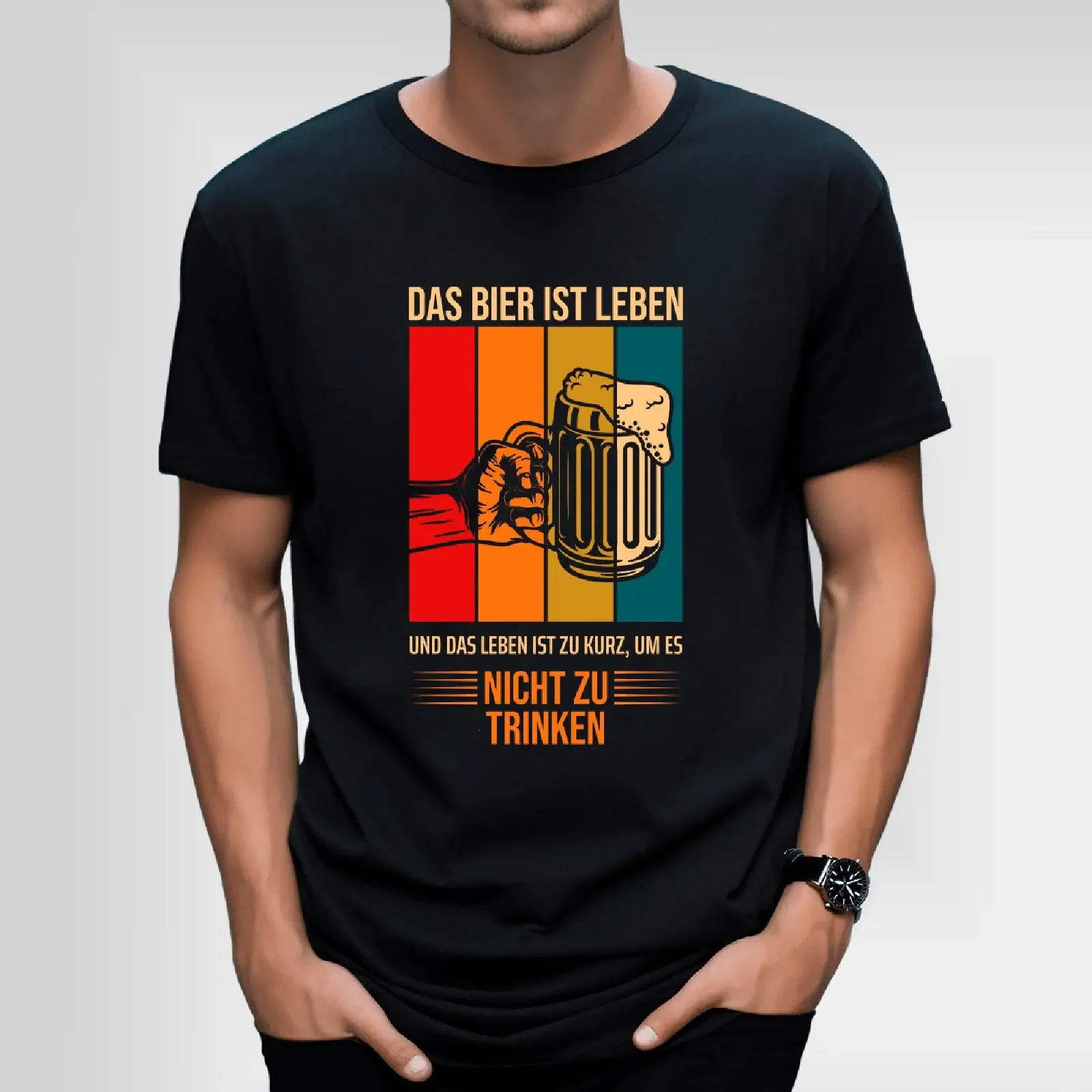 Camiseta para hombre estampada DAS BIER IST LEBEN, regalo único, Adamell de estilo vintage, lavado, unisex, cómoda, con gráfico.