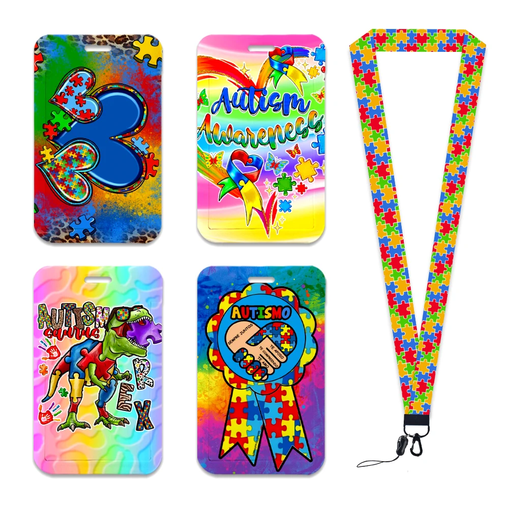 W Autisme Bewustwording Puzzel Lanyard Nurse Card Houder Nek Riem Voor Key Id Kaart Mobiele Telefoon Riemen Badge Houder Sleutelhanger Accessoires