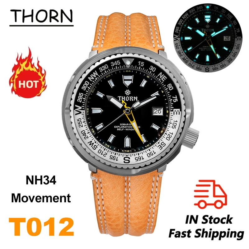 

THORN T012 Mens Watch NH34 Movement GMT Titanium Mountain Canned Watch Luminous Double Timing Waterproof Sport Watch for Gift