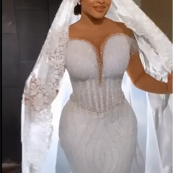 Customized New Sheath High Quality Customized Hot Sale Long Sleeve Detachable Fishtail Bridal Wedding Dress 2024